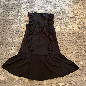 Banana Republic Womens Black Dress Ruffle Hem Shift Flutter Sleeve Knee XXS